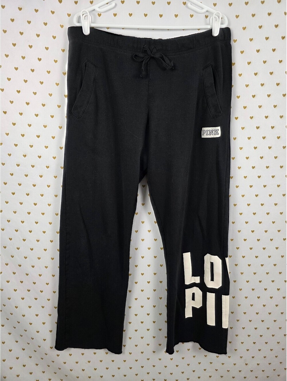 Victorias Secret PINK Black Love Boyfriend Diaper Butt Sweats Flare LARGE